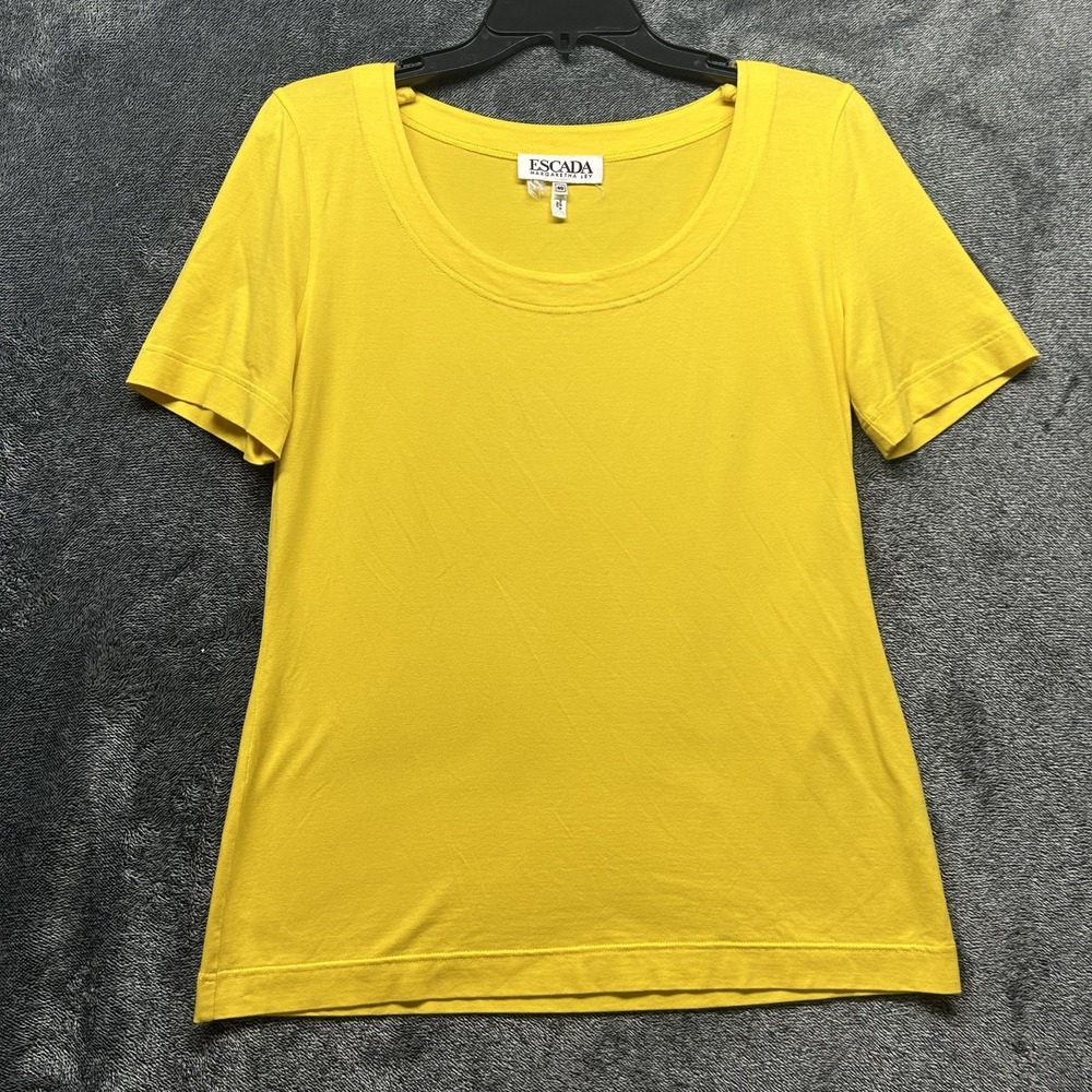 Escada Womens Size 40 Yellow Short Sleeve Scoop Neck T Shirt (S3)